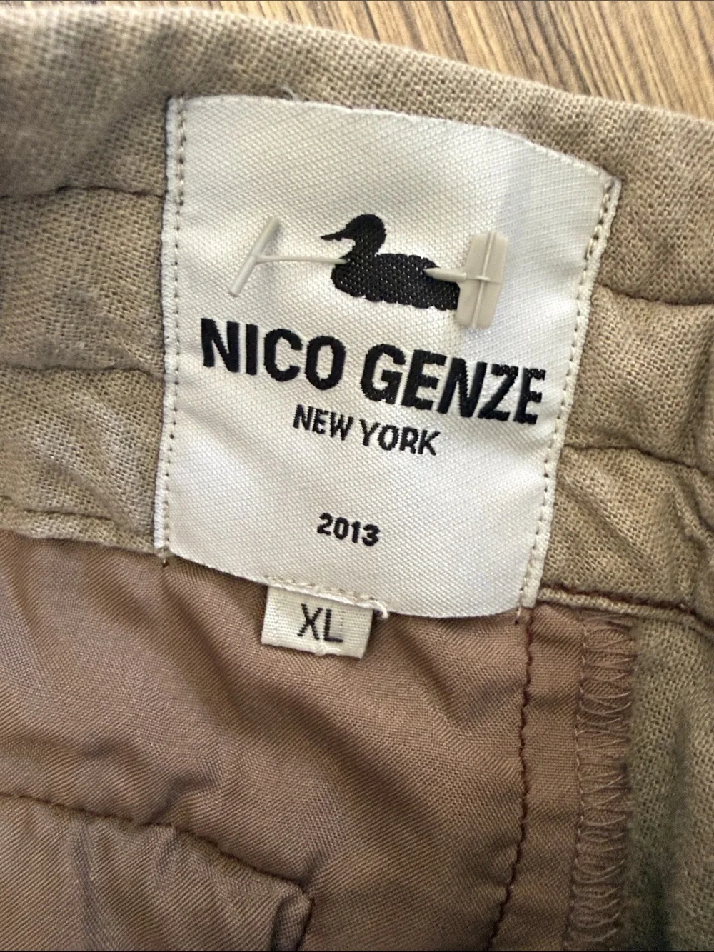 NICO GENZE New York 100% Linen Avant Garde Cargo Shorts XL tan Artisanal”